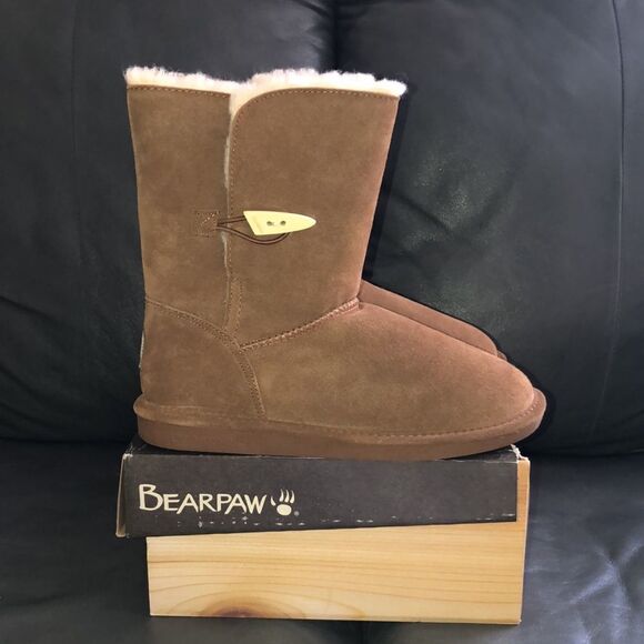 BearPaw 11 Victorian Hickory II Chocolate Brown Sheepskin Lined Suede Boots - Picture 3 of 13
